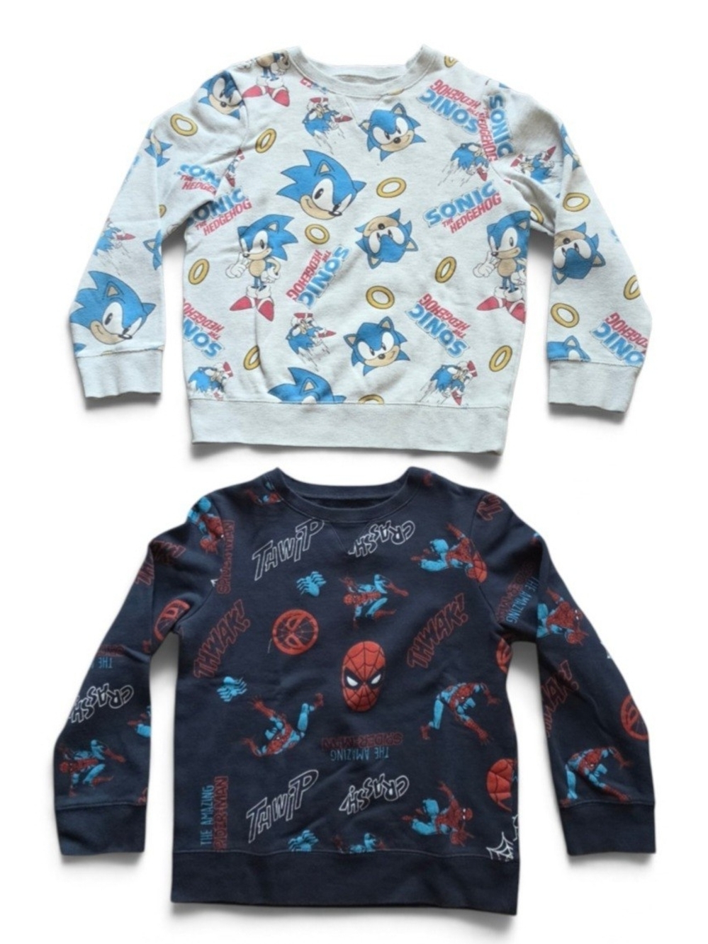 2 boys fleece sweaters Sonic and Spider size L